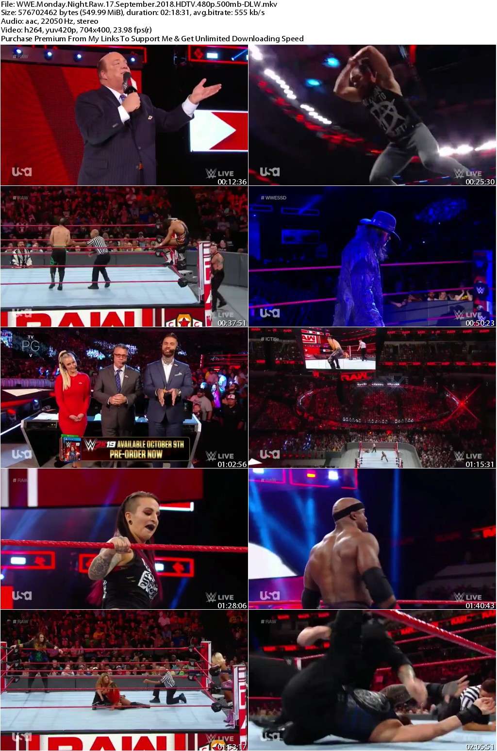 WWE Monday Night Raw 17 September 2018 HDTV 480p 500mb-DLW