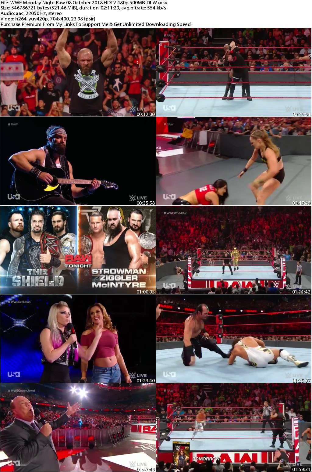 WWE Monday Night Raw 08 October 2018 HDTV 480p 500MB-DLW