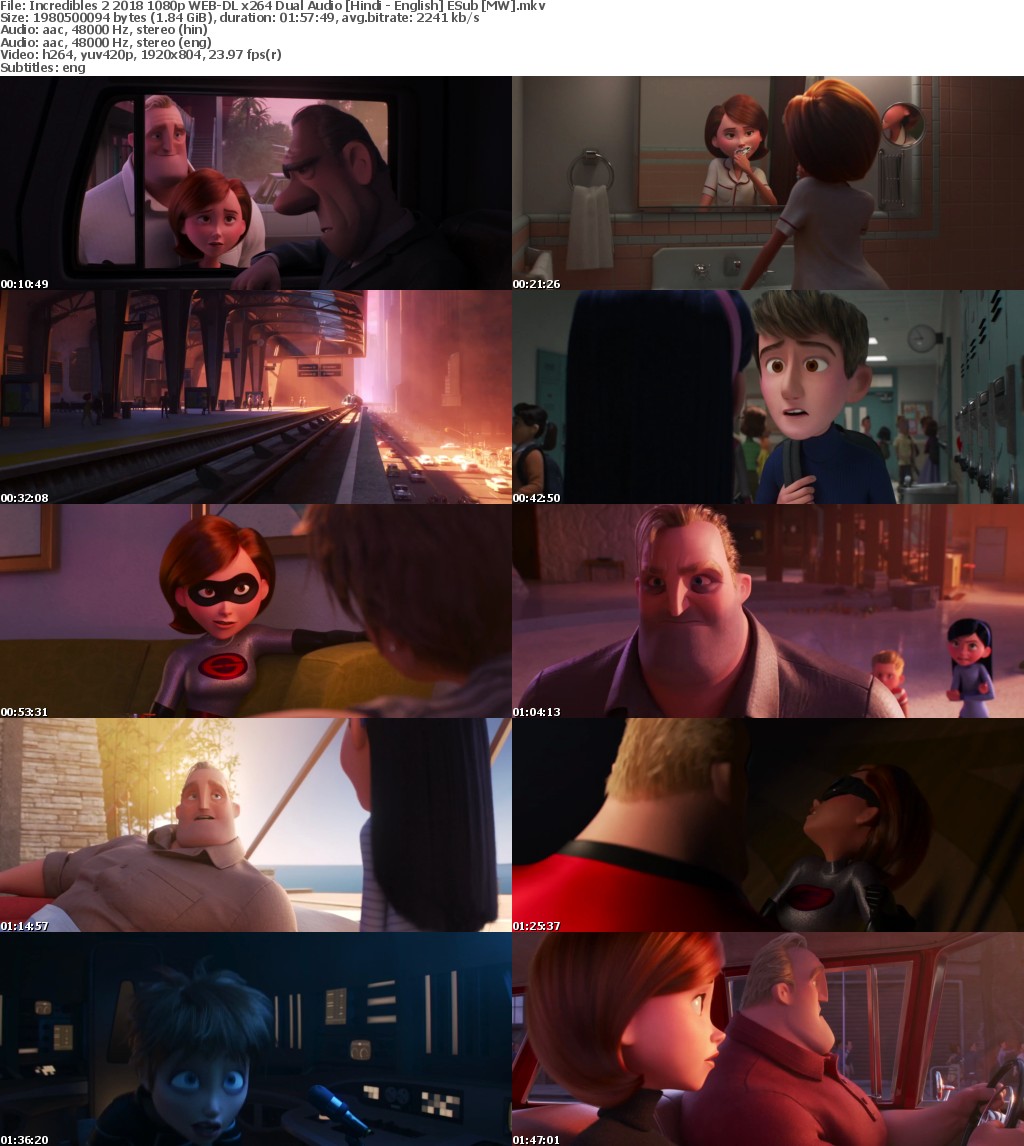 Incredibles 2 (2018) 1080p WEB-DL x264 Dual Audio Hindi - English ESub MW