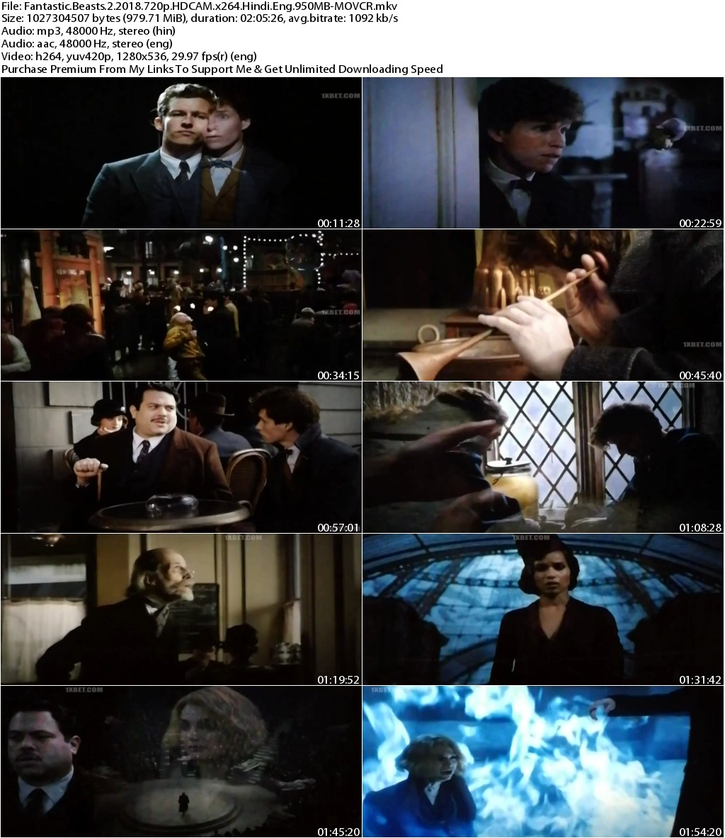 Fantastic Beasts The Crimes of Grindelwald (2018) 720p HDCAM x264 Hindi Eng 950MB-MOVCR