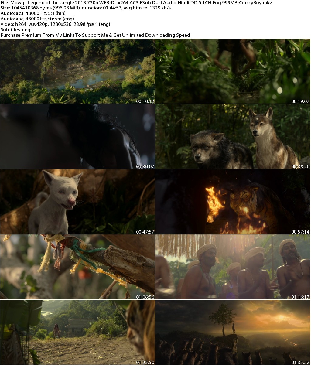 Mowgli Legend of the Jungle (2018) 720p WEB-DL x264 AC3 ESub Dual Audio Hindi DD 5.1CH Eng 999MB-CrazzyBoy